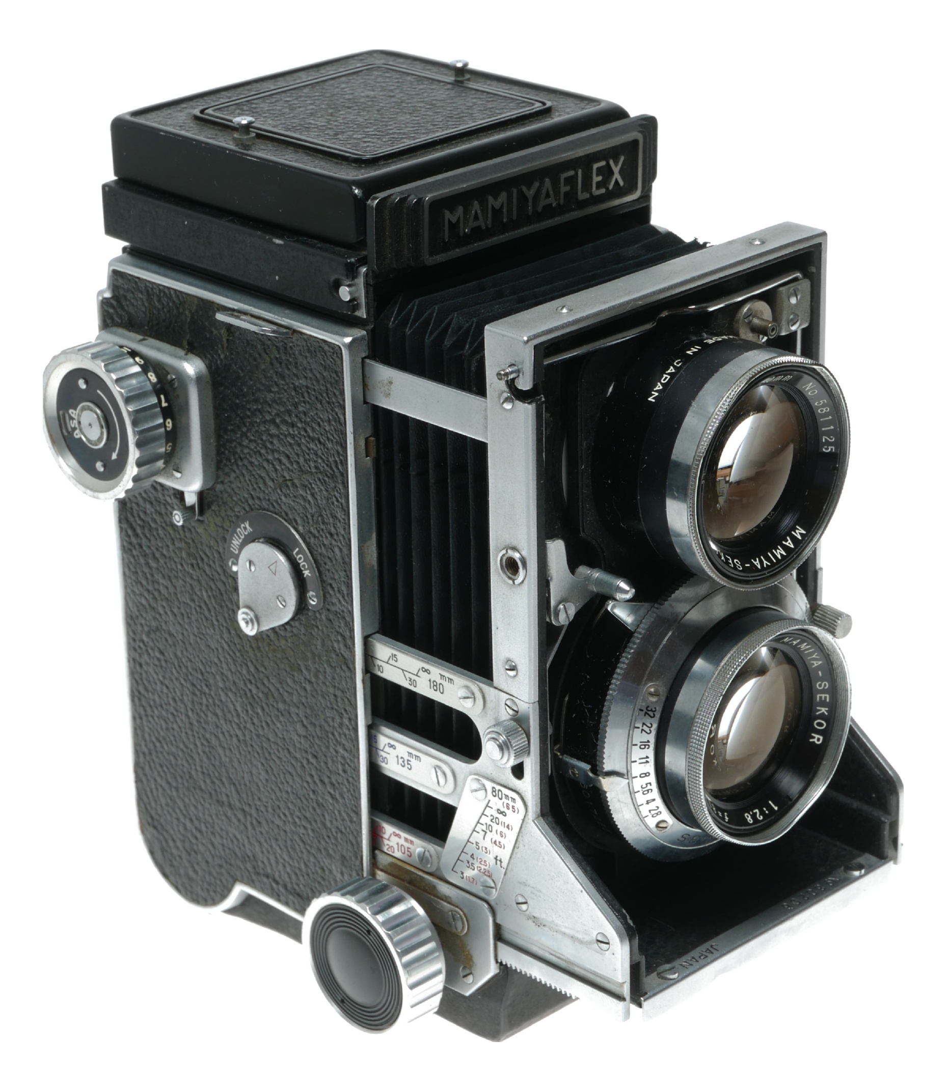 как выглядит Mamiyaflex TLR film camera Sekor 2.8/80mm lens flip up finder cased фото