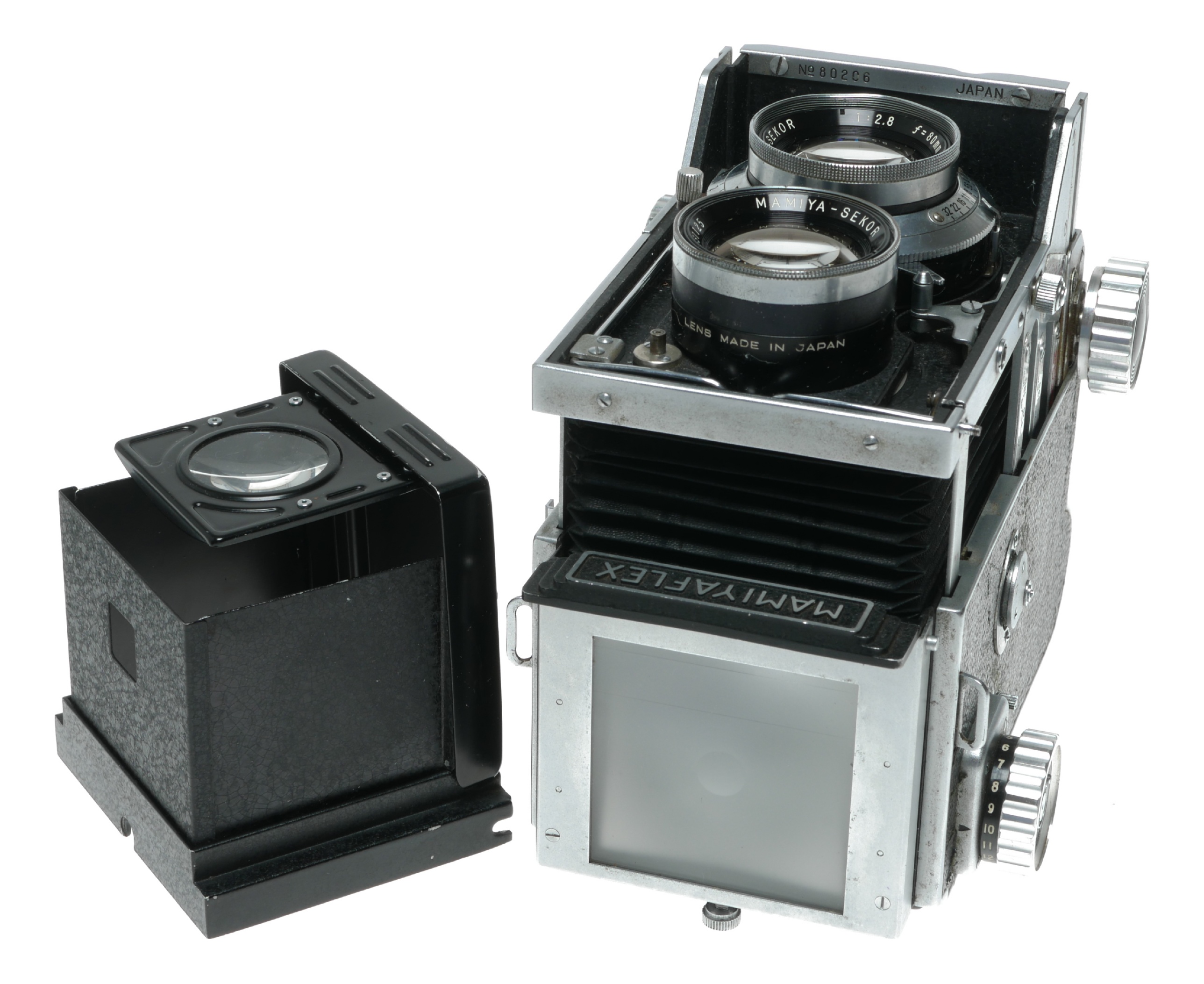 как выглядит Mamiyaflex TLR film camera Sekor 2.8/80mm lens flip up finder cased фото